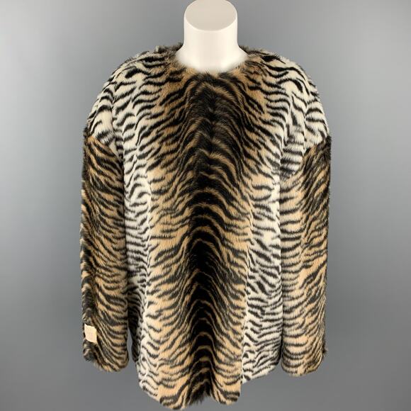 STELLA McCARTNEY Size M Black & Tan Tiger Print Faux Fur Oversized Sweater - Picture 1 of 1